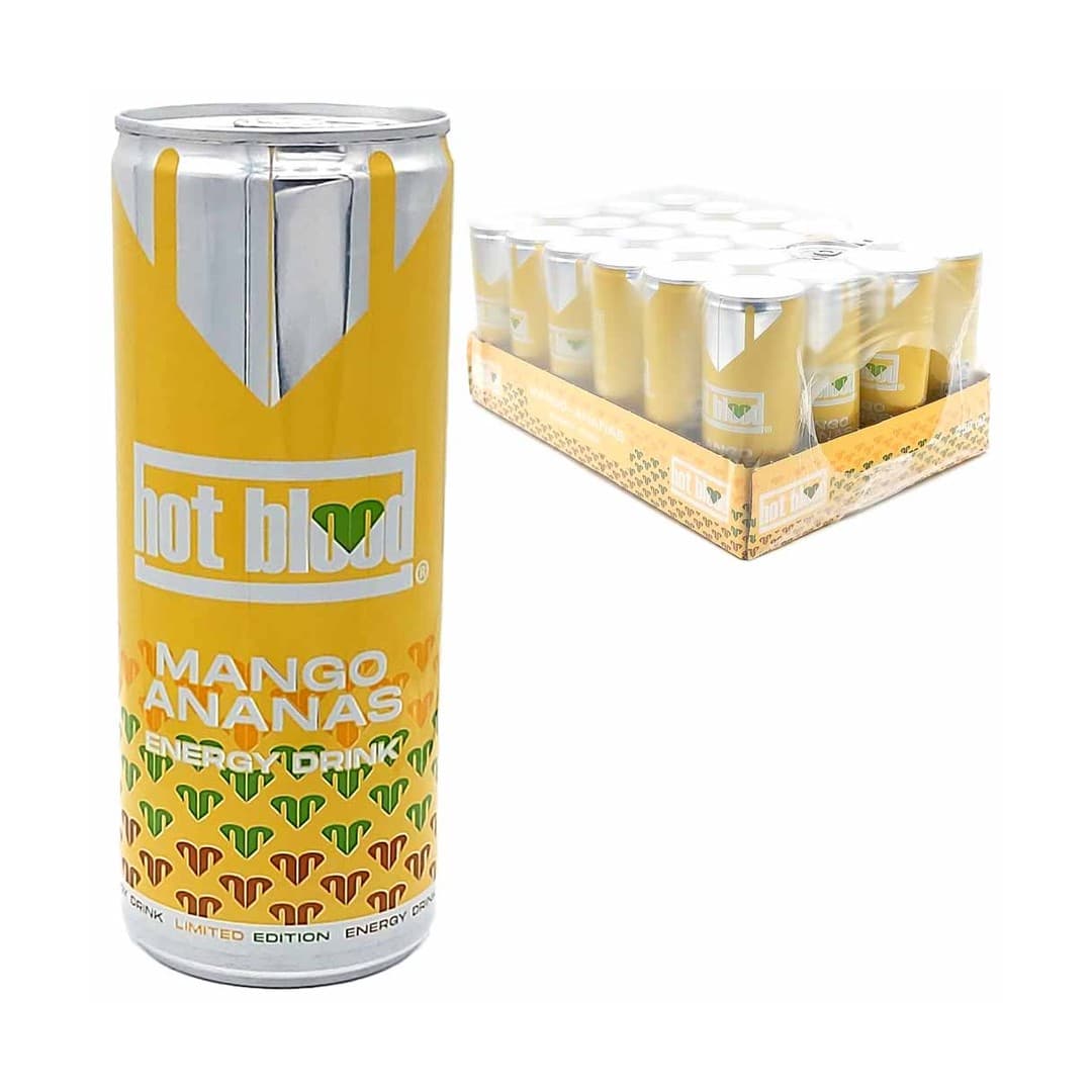 Hot Blood Energy Mango-Ananas 0,25l Dose 24er Pack